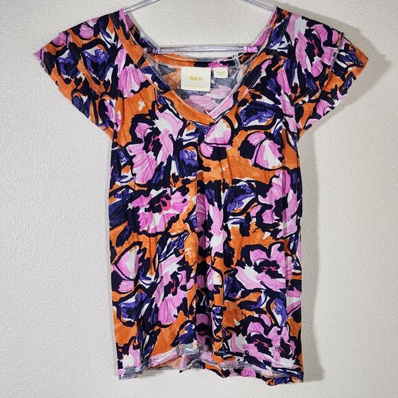 Maeve Tops - Maeve by Anthropologie Floral Flutter Sleeve Tshirt Size M